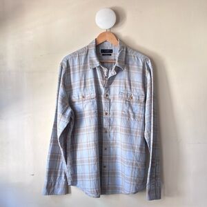 Lucky Brand Blue Brown Plaid Cotton Linen Casual Shirt XL